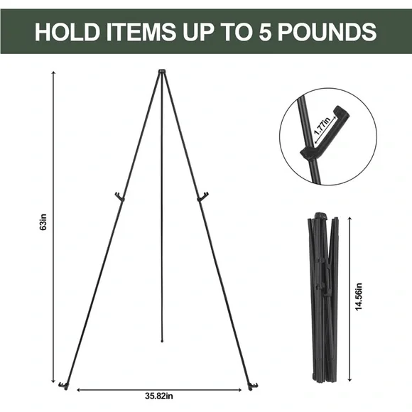 Easel Stand for Wedding Sign Poster 63'' for Floor Adjustable Metal Black - Picture 3 of 5